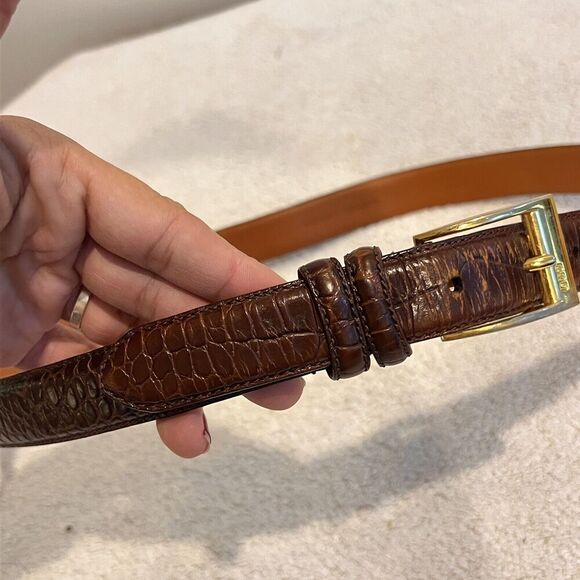 Ralph Lauren Brown Leather Belt Boys L Gold Buckle Church Uniform Animal Print - Picture 4 of 13